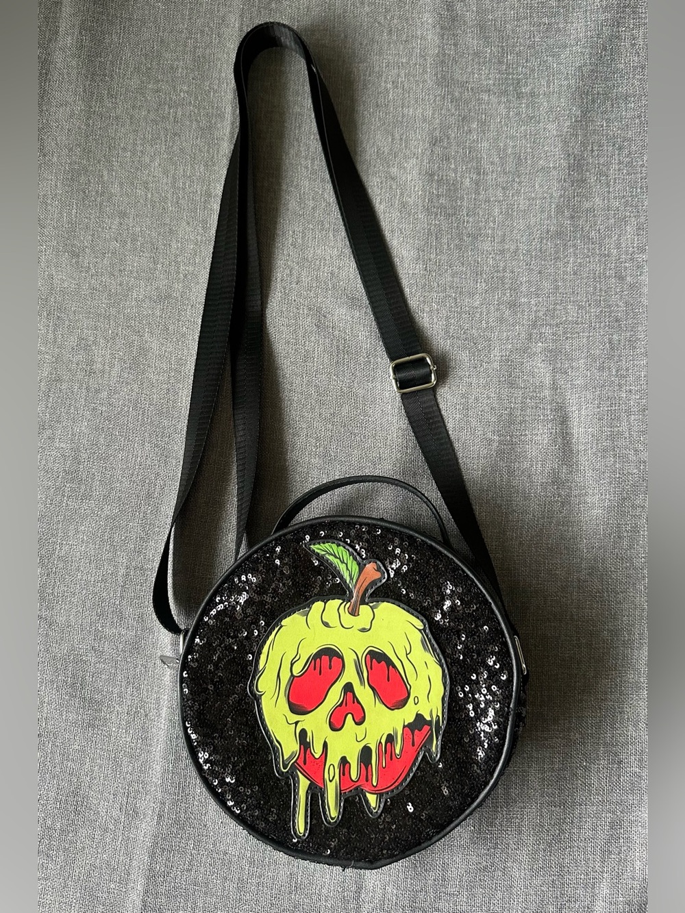 Buckle-Down Disney Poison Apple Sequin Crossbody Bag Glow In Dark